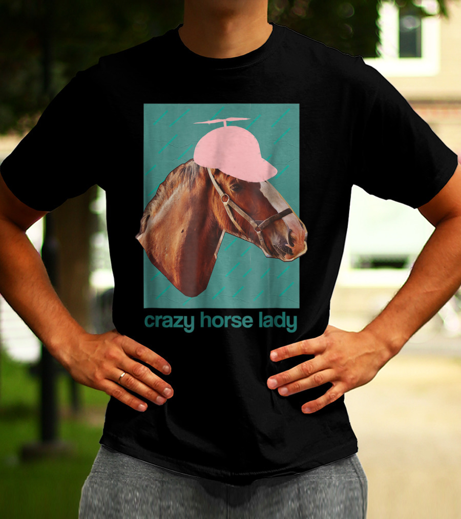 Crazy Horse Lady With Funny Pink Propeller Hat T-Shirt