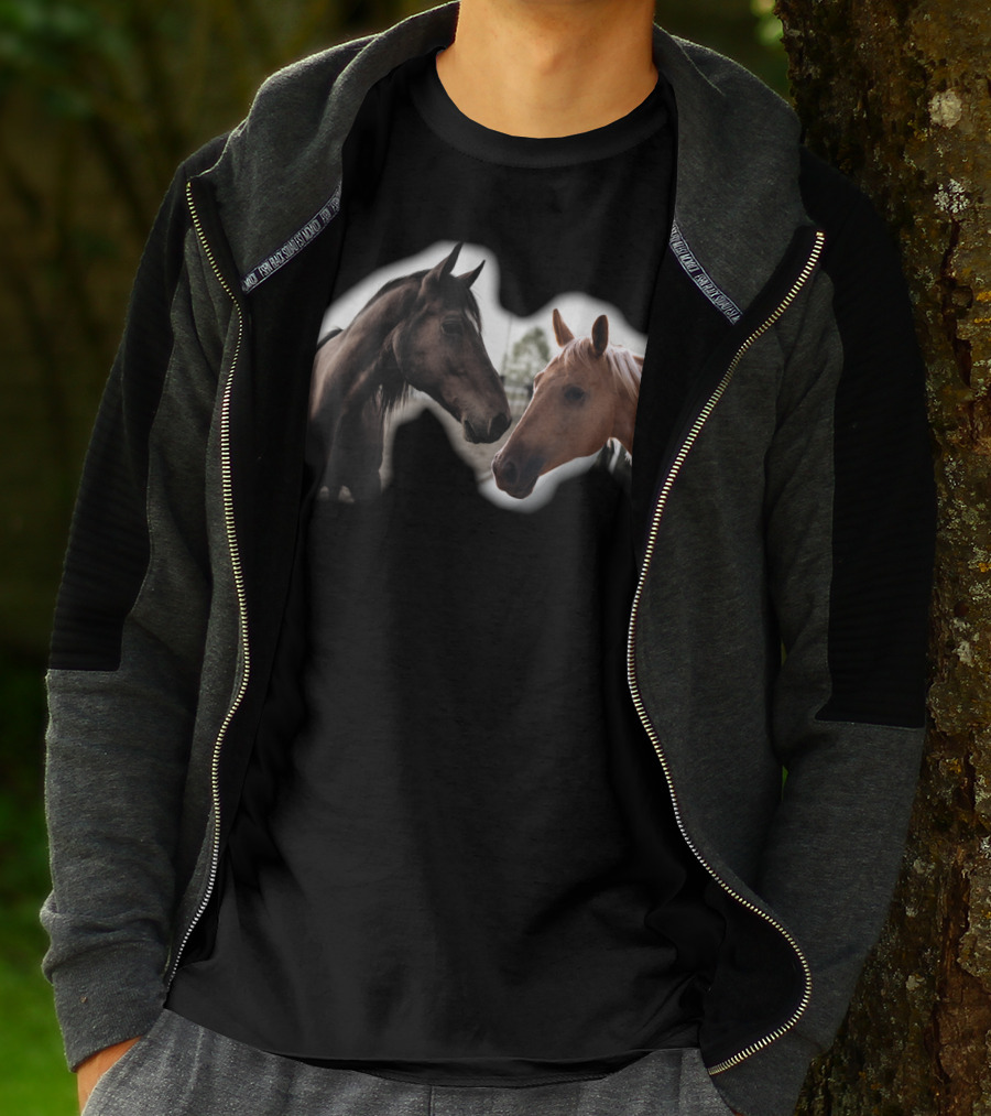 Cute Black And Brown Horse Interaction T-Shirt