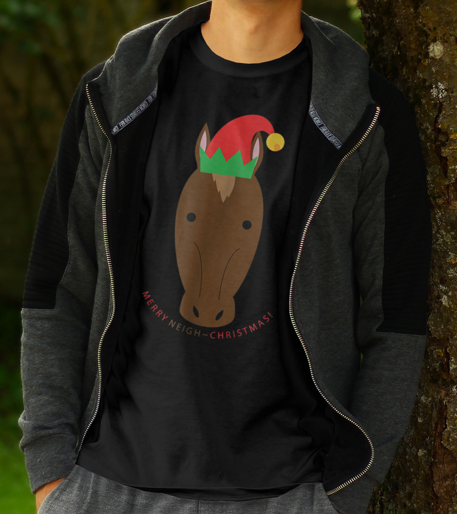 Merry Neigh Christmas Cute Horse Face Character T-Shirt
