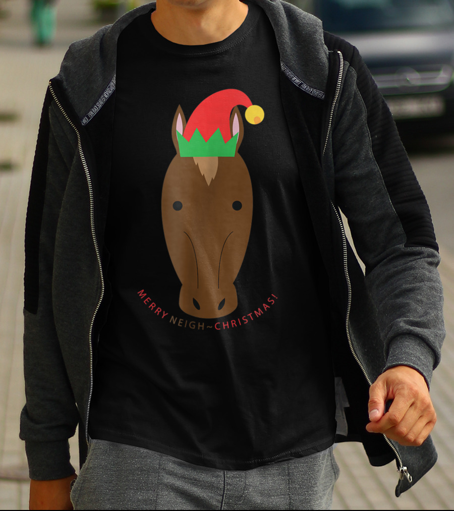 Merry Neigh Christmas Cute Horse Face Character T-Shirt