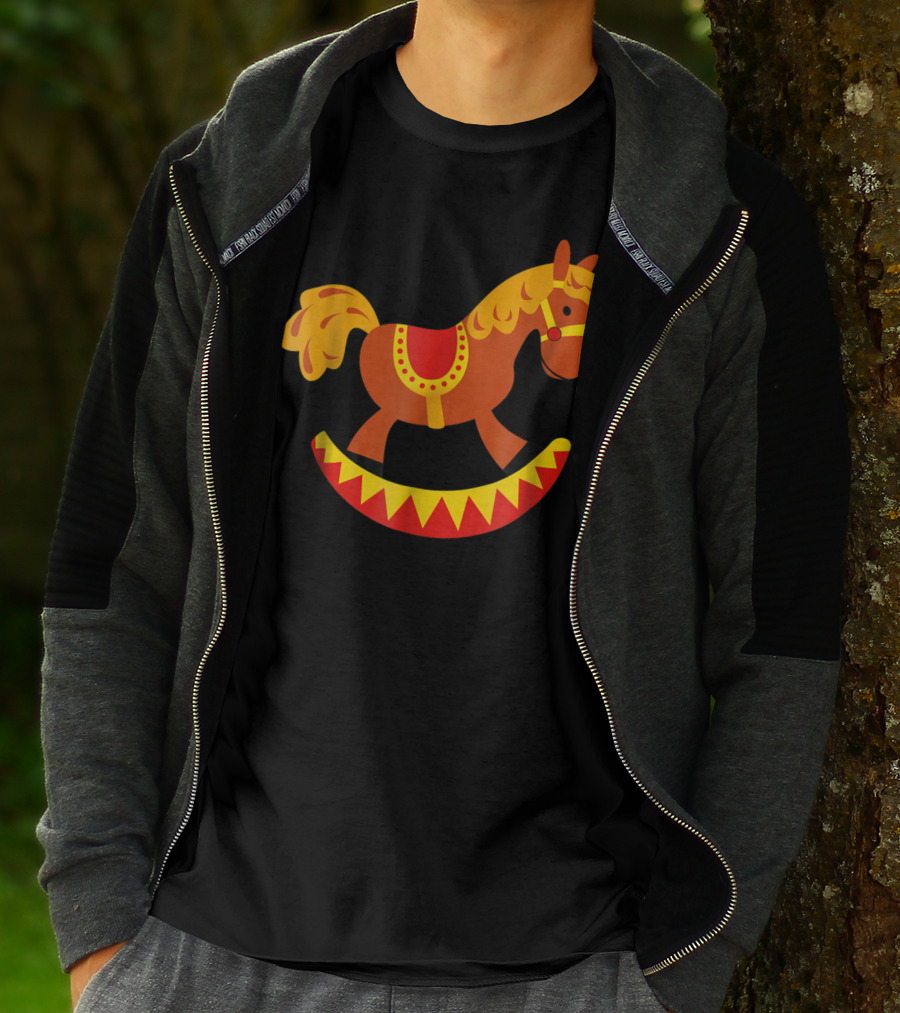 Cute Rocking Horse With Saddle Playful Red And Yellow Toy Pferd T-Shirt