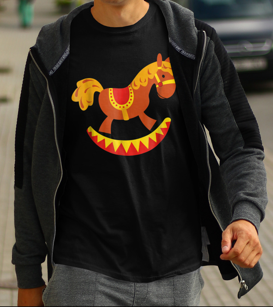 Cute Rocking Horse With Saddle Playful Red And Yellow Toy Pferd T-Shirt