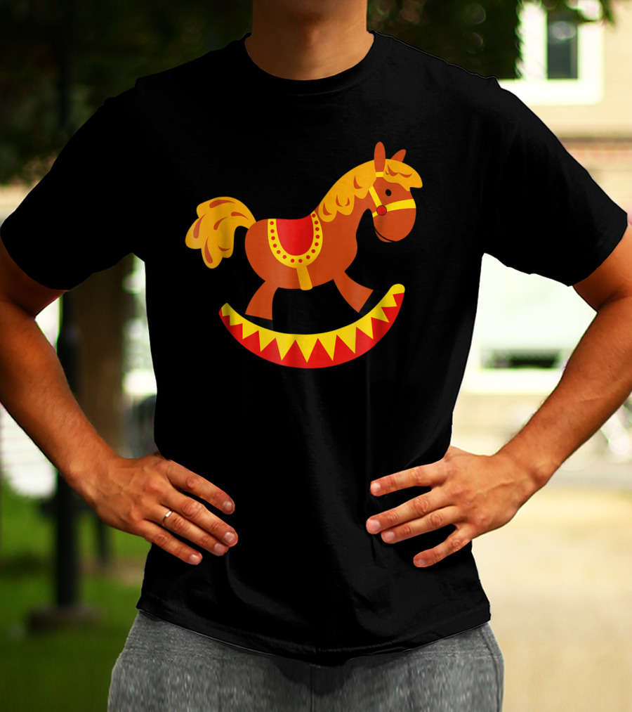 Cute Rocking Horse With Saddle Playful Red And Yellow Toy Pferd T-Shirt