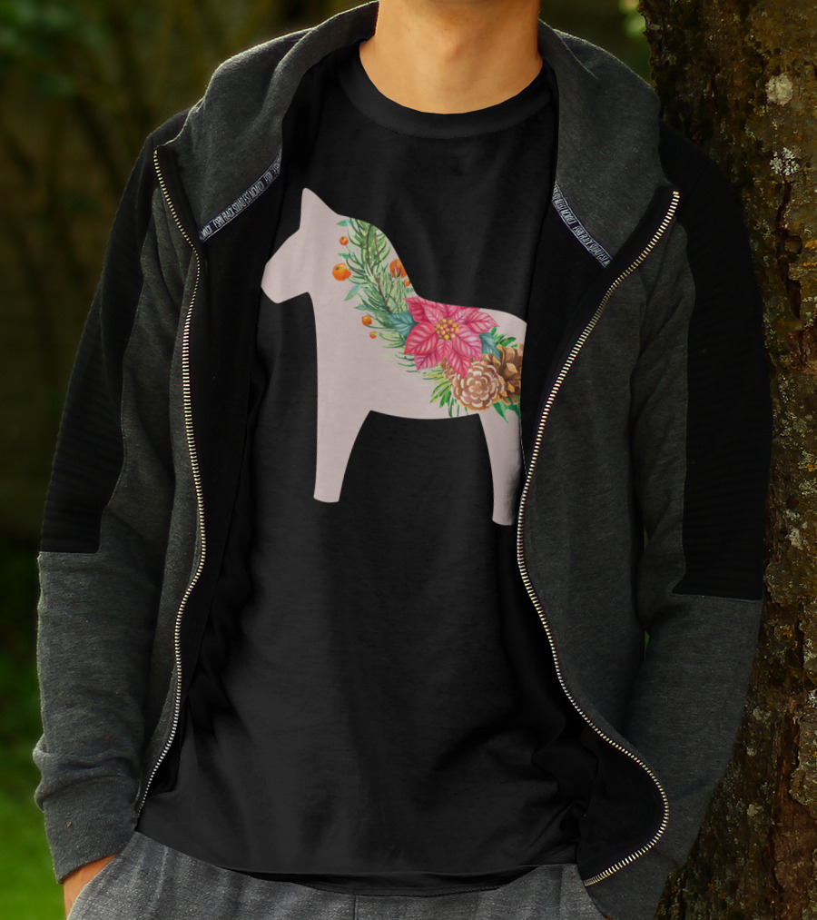 Dala Horse Swedish Christmas Floral Design Sweden T-Shirt