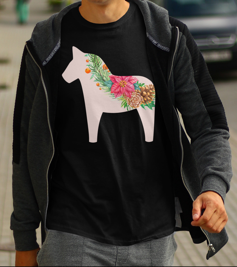 Dala Horse Swedish Christmas Floral Design Sweden T-Shirt