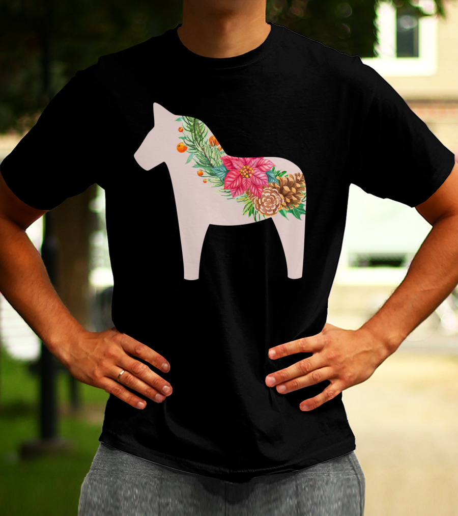 Dala Horse Swedish Christmas Floral Design Sweden T-Shirt
