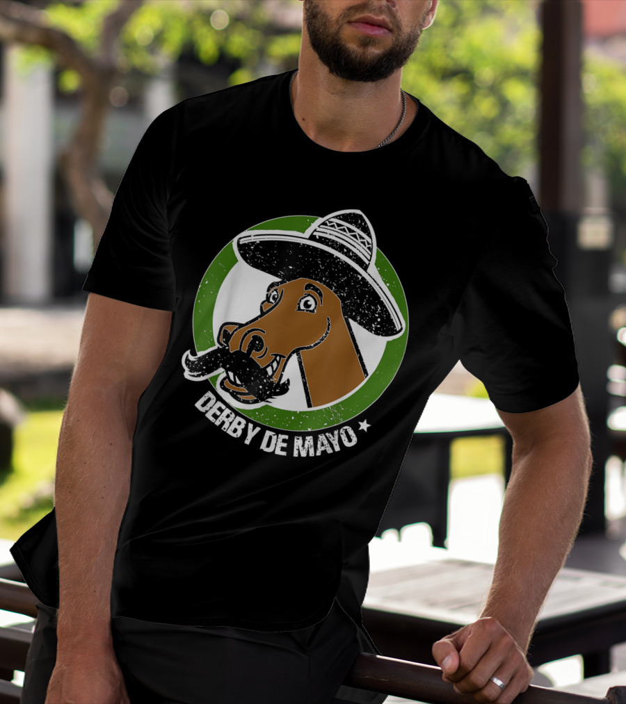Derby De Mayo Cinco De Mayo Mustached Horse In Sombrero T-Shirt