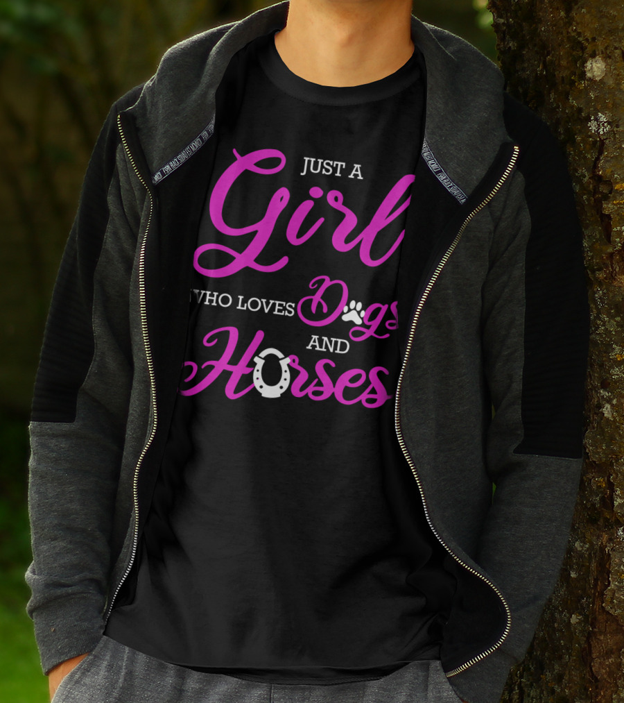Just A Girl Who Loves Dogs And Horses Cute Funny Horseback Riding R2 T-Shirt