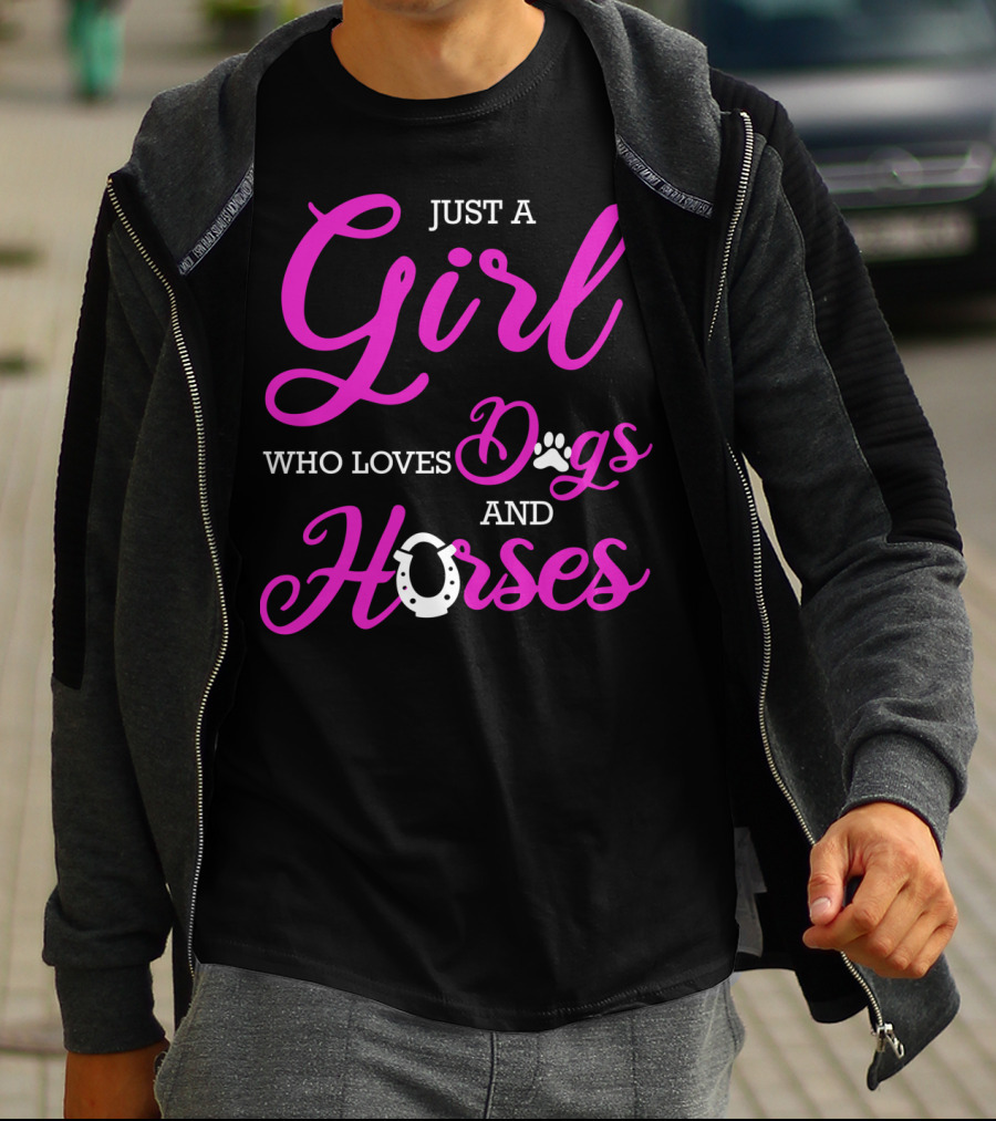 Just A Girl Who Loves Dogs And Horses Cute Funny Horseback Riding R2 T-Shirt