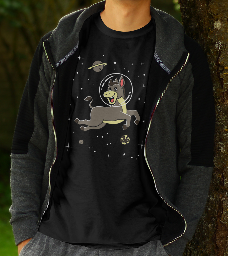Space Adventure Cute Cartoon Donkey Horse With Astronaut Helmet T-Shirt