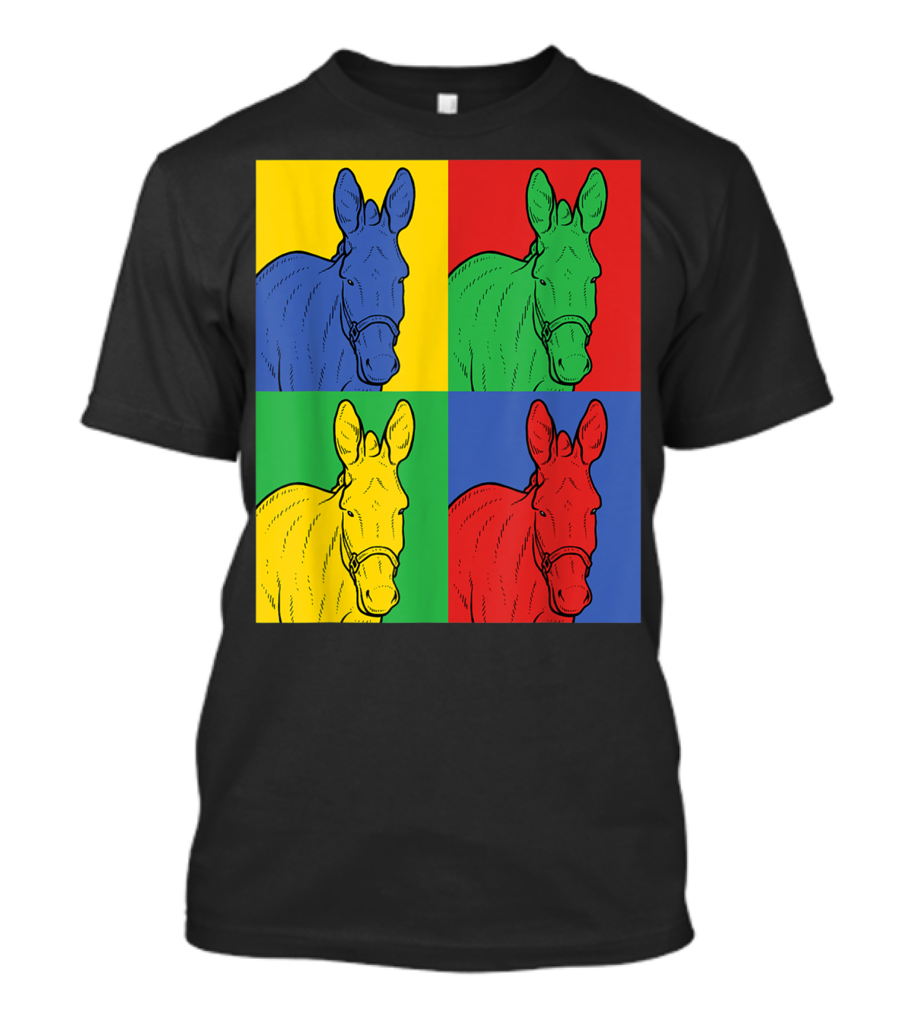 Donkey Pop Art Horse Colorful Four Panel T-Shirt