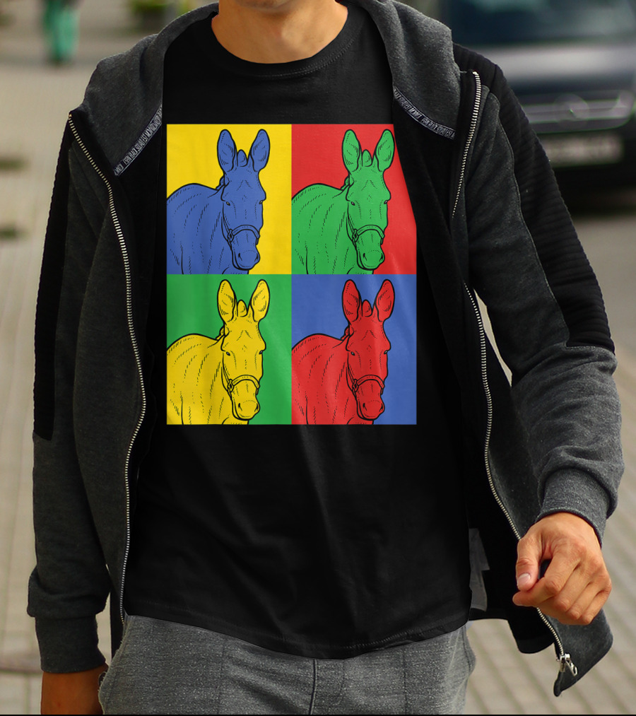 Donkey Pop Art Horse Colorful Four Panel T-Shirt