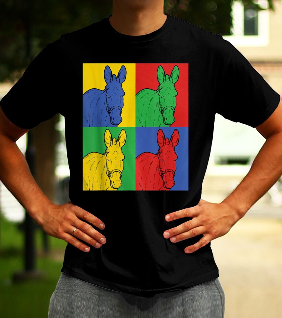Donkey Pop Art Horse Colorful Four Panel T-Shirt