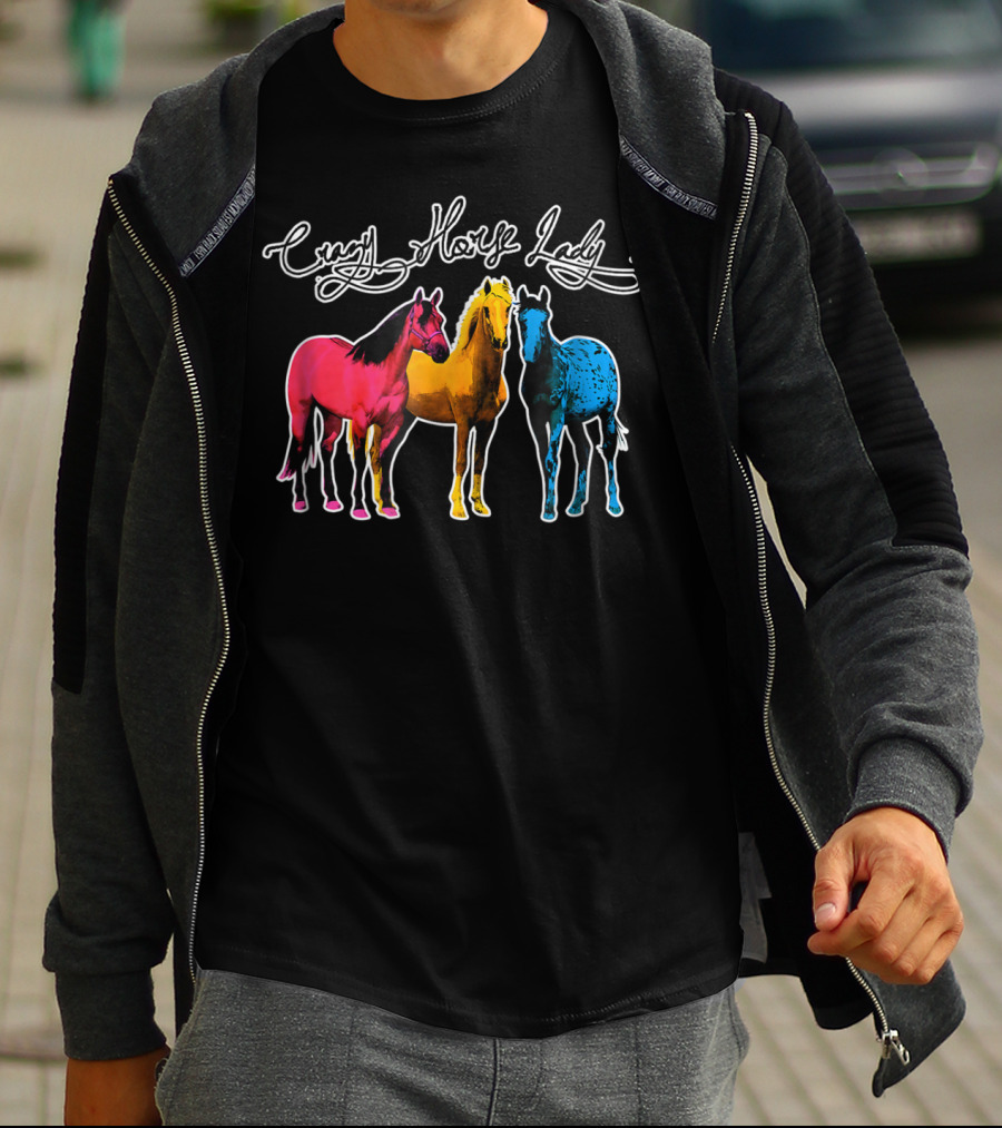 Crazy Horse Lady Equestrians Pony Lovers Colorful Horses T-Shirt