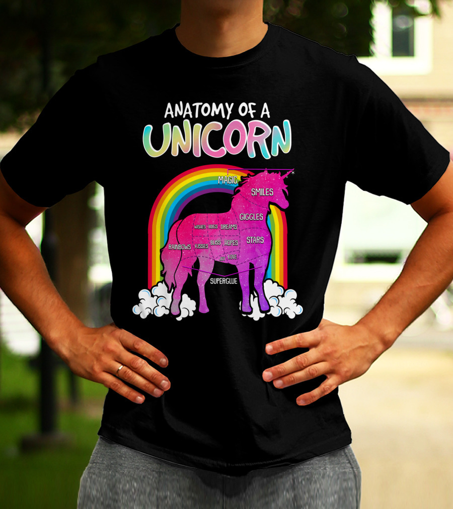 Anatomy Of A Unicorn Rainbows Magic Smiles Giggles Wishes Dreams Hopes Stars Superglue T-Shirt