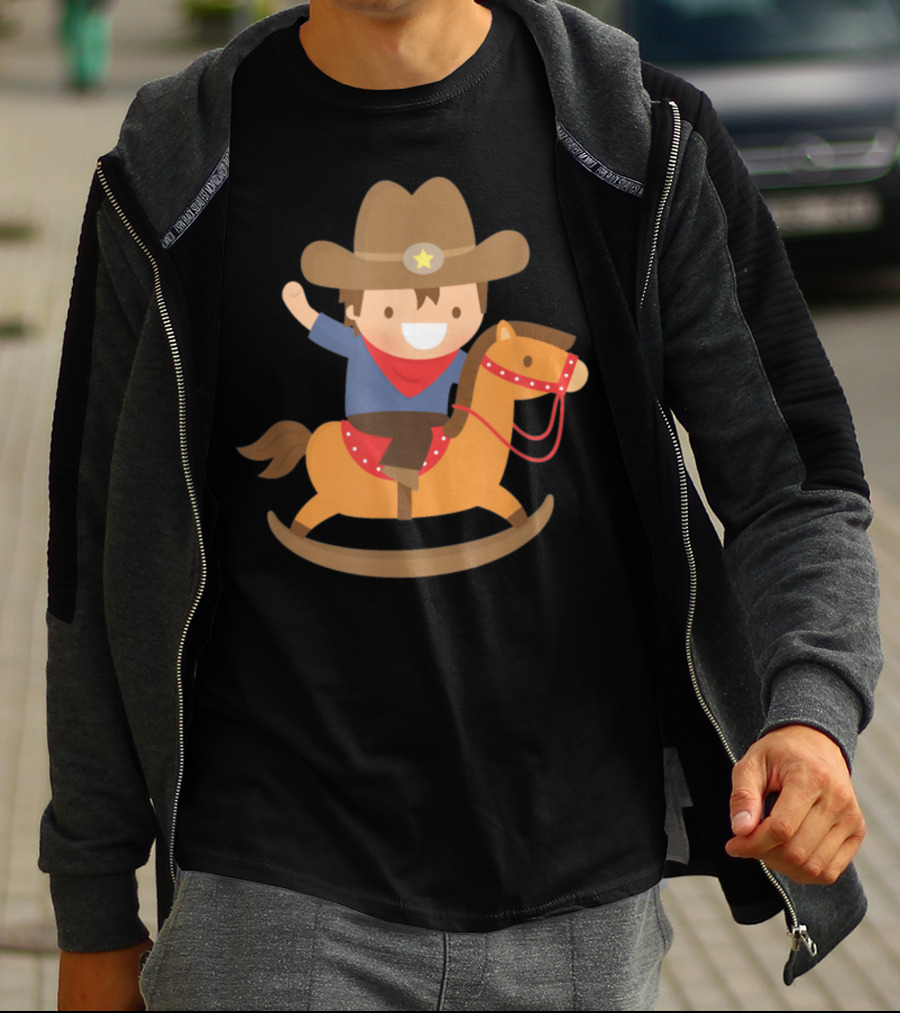 Cute Cowboy Riding Rocking Horse With Hat And Star T-Shirt