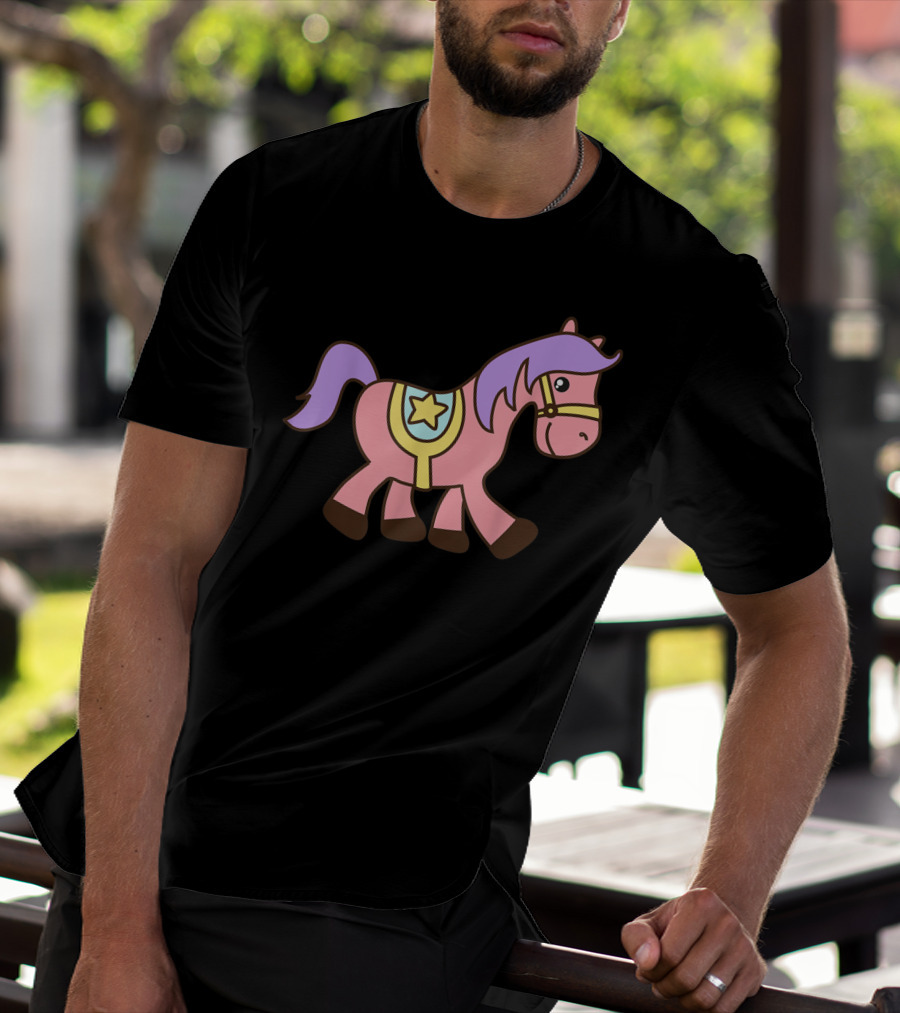 Happy Pink Pony With Purple Mane And Star Saddle T-Shirt