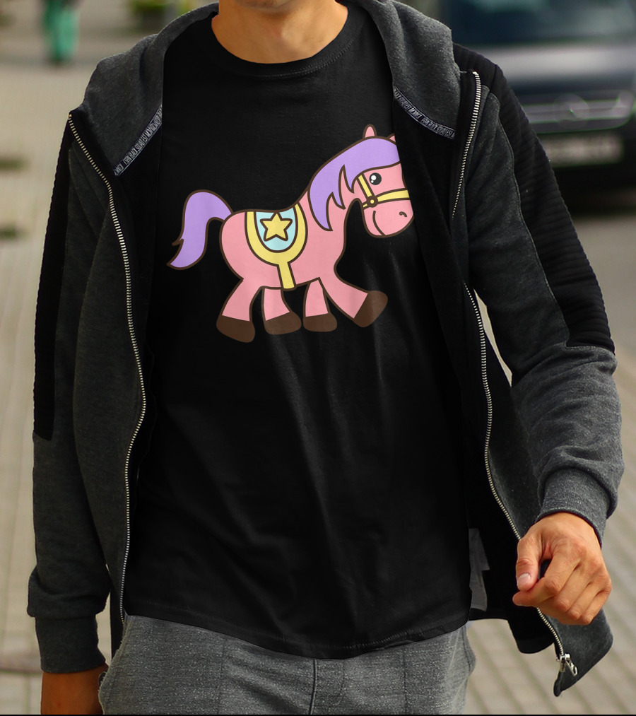 Happy Pink Pony With Purple Mane And Star Saddle T-Shirt