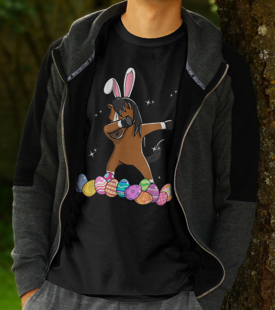 Dabbing Horse With Bunny Ears And Colorful Easter Eggs T-Shirt