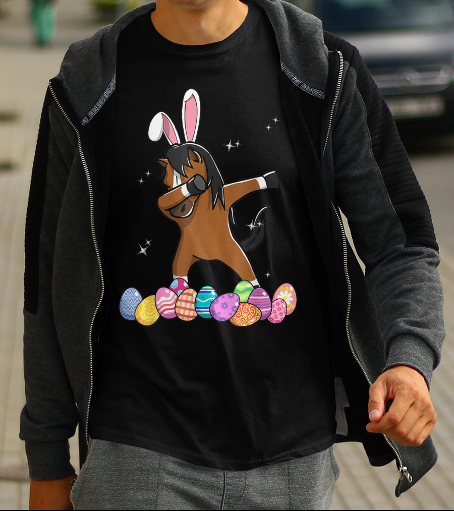 Dabbing Horse With Bunny Ears And Colorful Easter Eggs T-Shirt