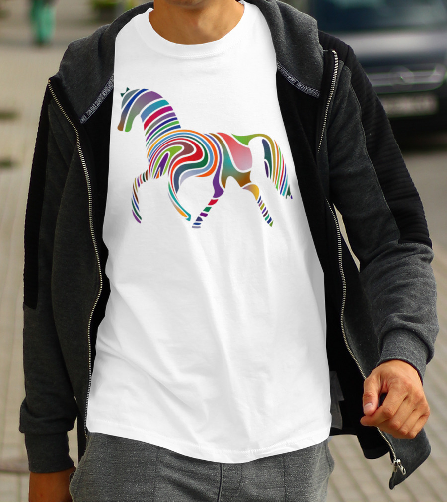Dancing Rainbow Horse Groovy Psychedelic Stripes T-Shirt