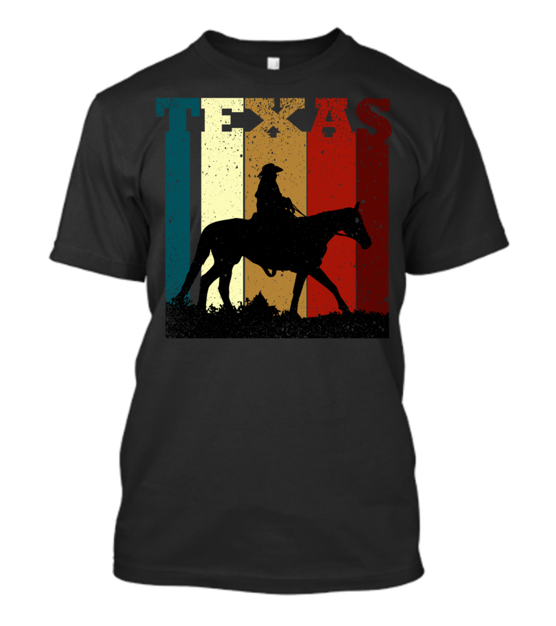 Texas Vintage Cowboy Horse Silhouette Distressed Stripes T-Shirt