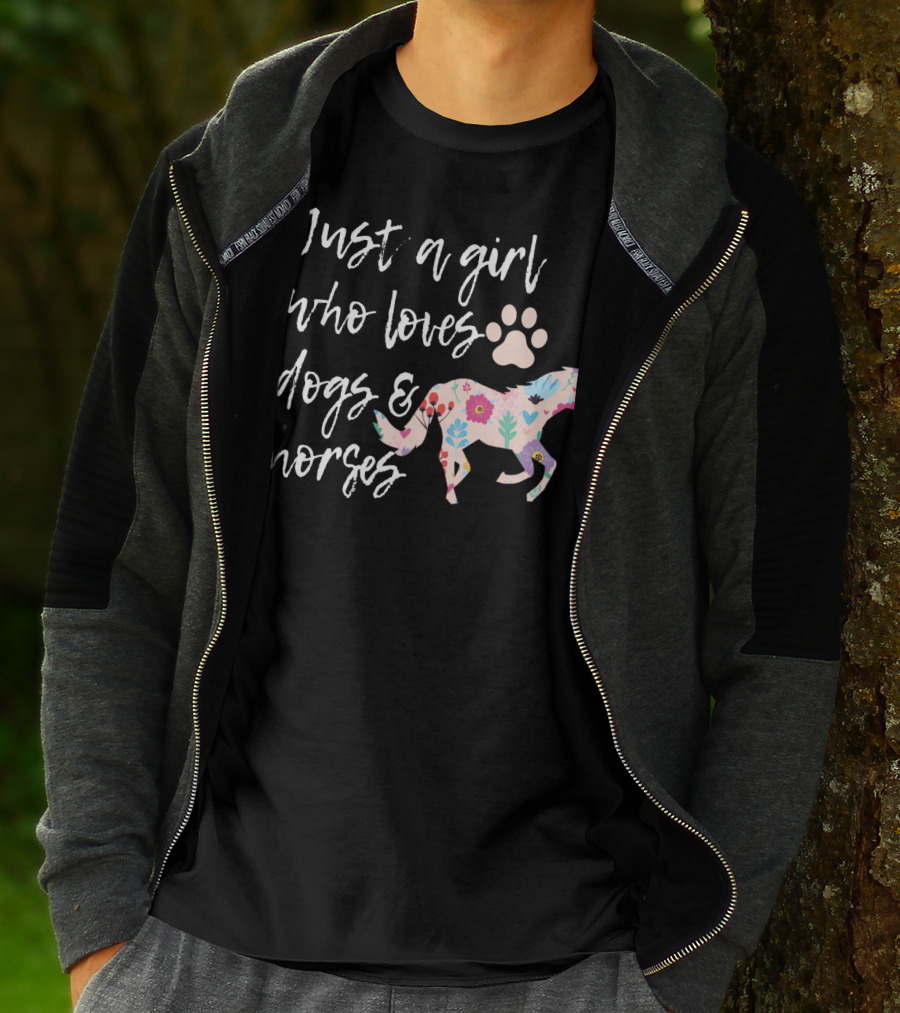 Just A Girl Who Loves Dogs And Horses Floral Horse Paw Prints T-Shirt
