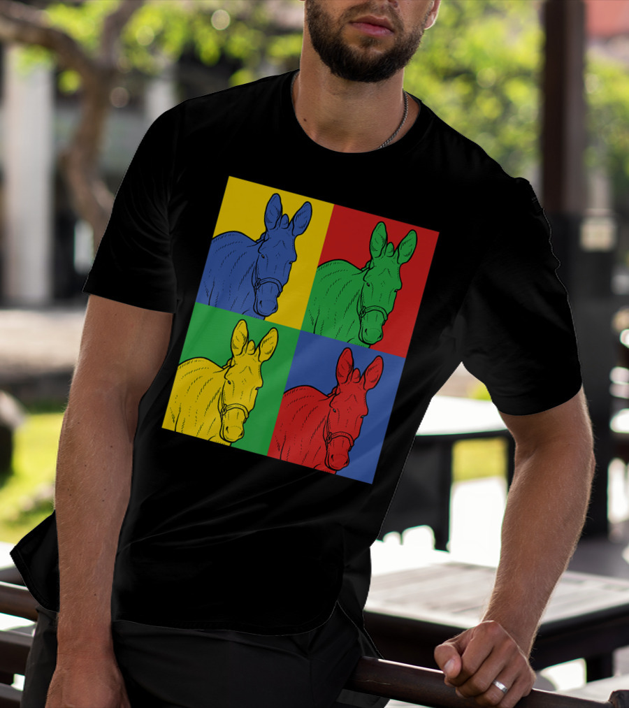 Donkey Horse Pop Art In Bold Warhol Style Quadrants T-Shirt