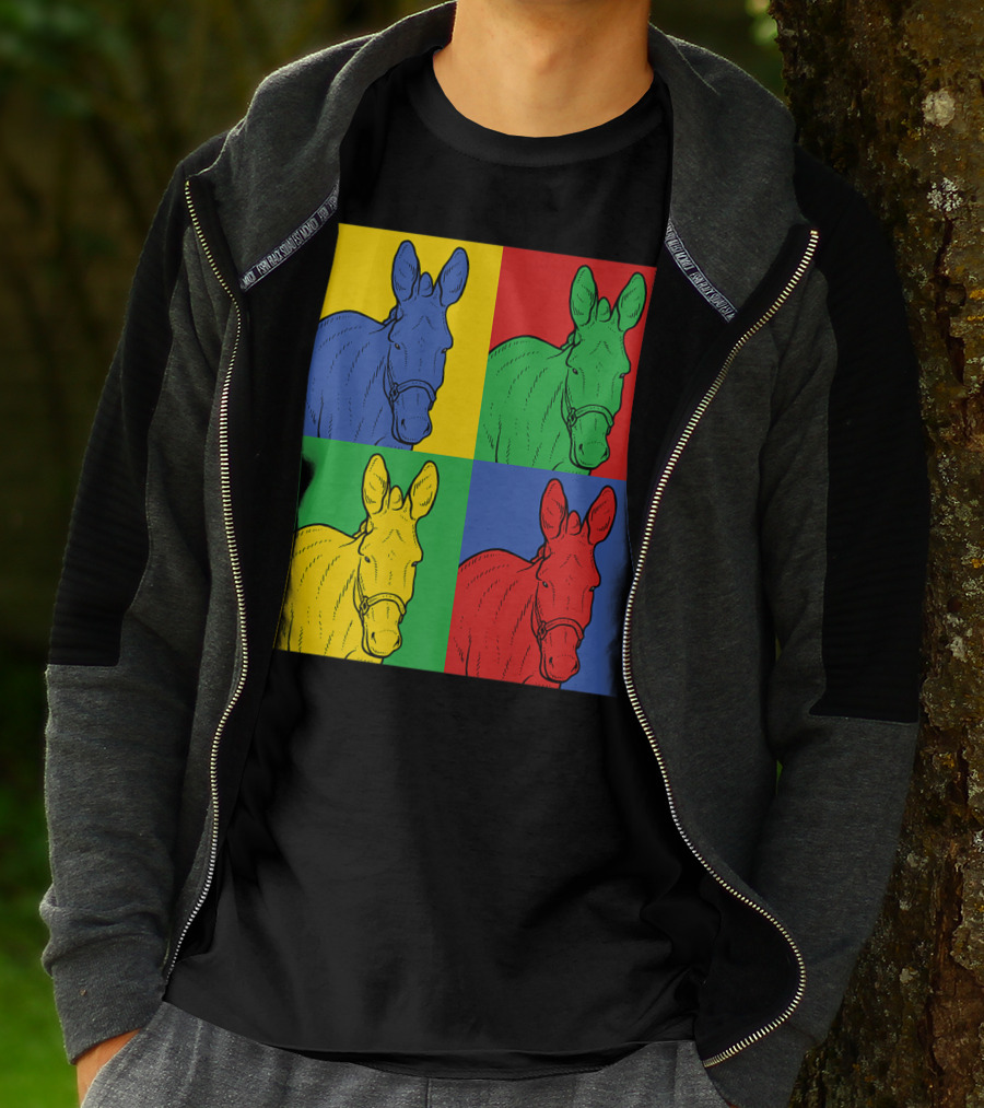 Donkey Horse Pop Art In Bold Warhol Style Quadrants T-Shirt
