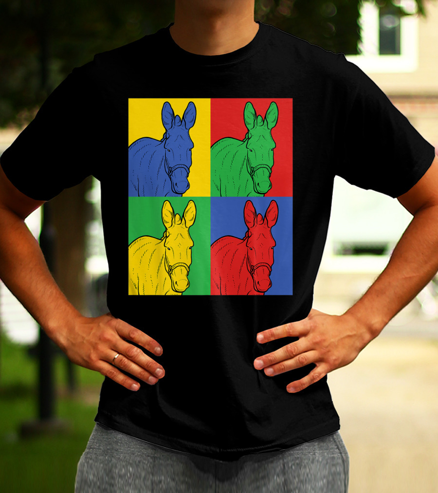 Donkey Horse Pop Art In Bold Warhol Style Quadrants T-Shirt