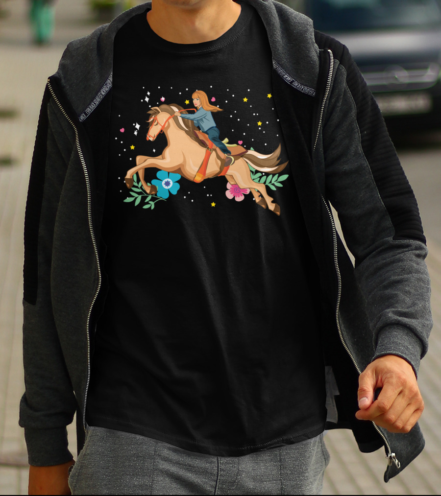 Dreamy Happy Horse Woman Energy With Stars And Flowers T-Shirt