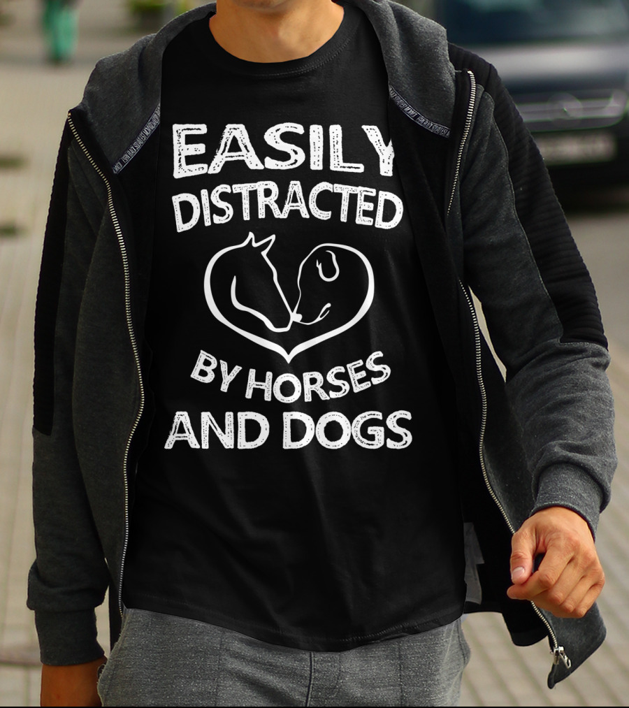 Easily Distracted By Horses And Dogs Heart T-Shirt