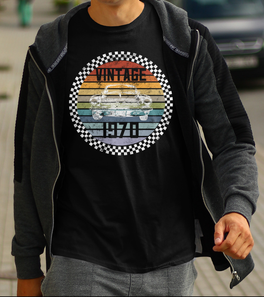 Vintage 1973 50 Year Old Birthday Classic Car Retro Rainbow Stripes T-Shirt