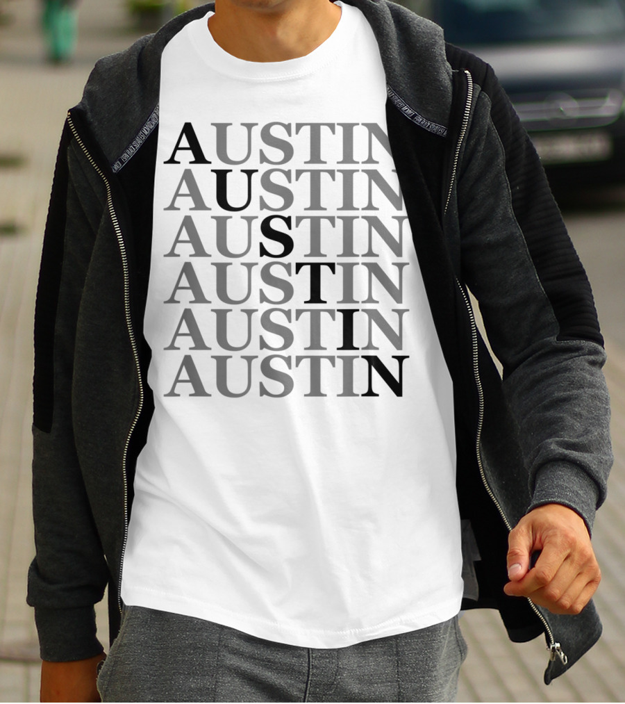 Austin Repeated Text Grey Black Pattern Texas Classic T-Shirt