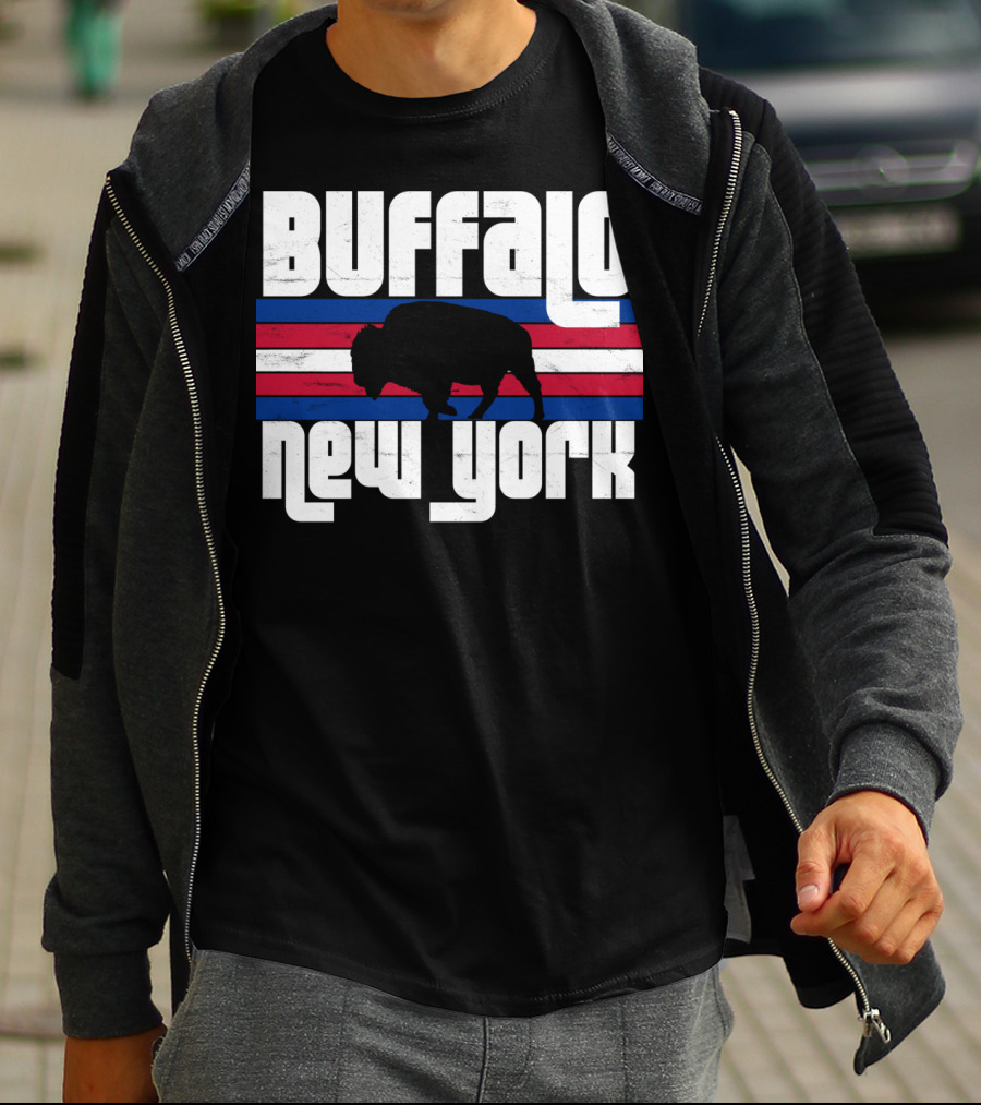 Buffalo New York Bison Silhouette Retro Stripes T-Shirt