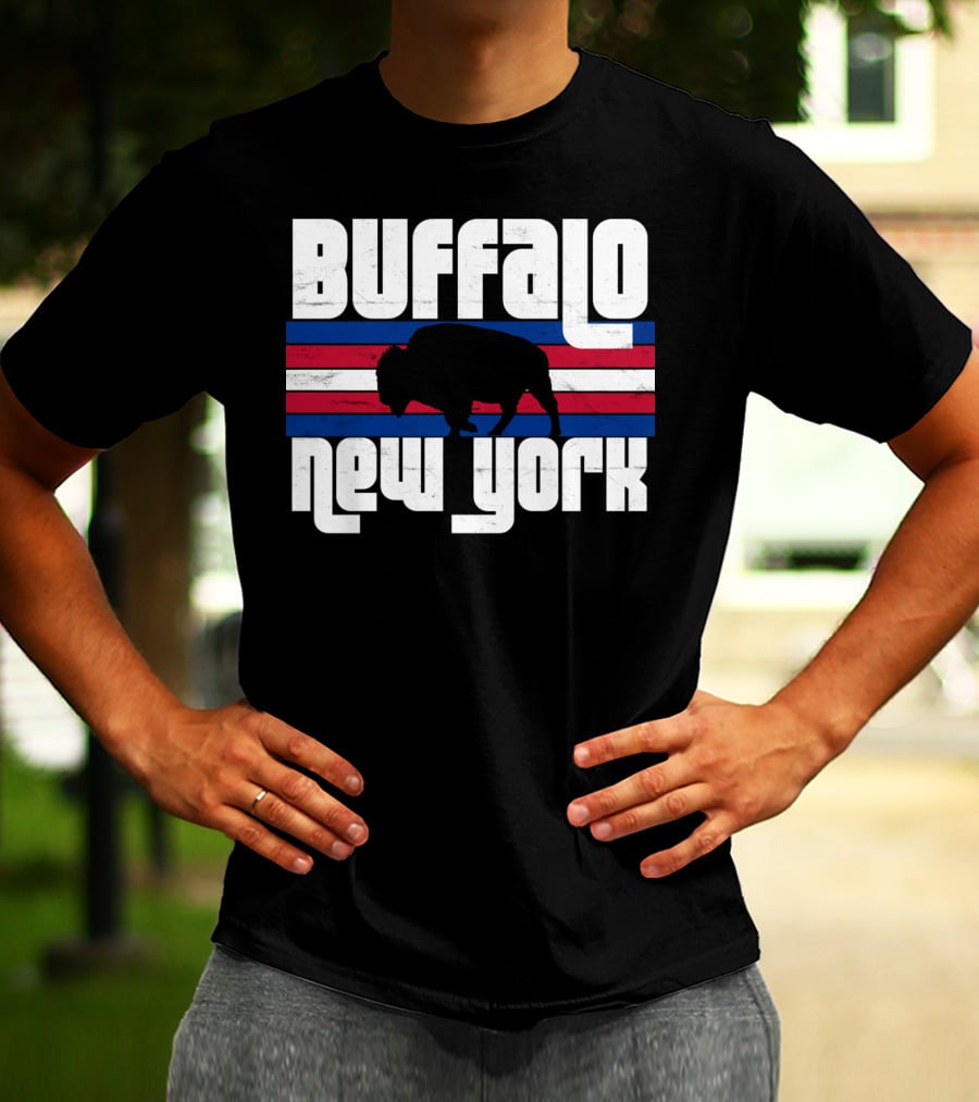 Buffalo New York Bison Silhouette Retro Stripes T-Shirt