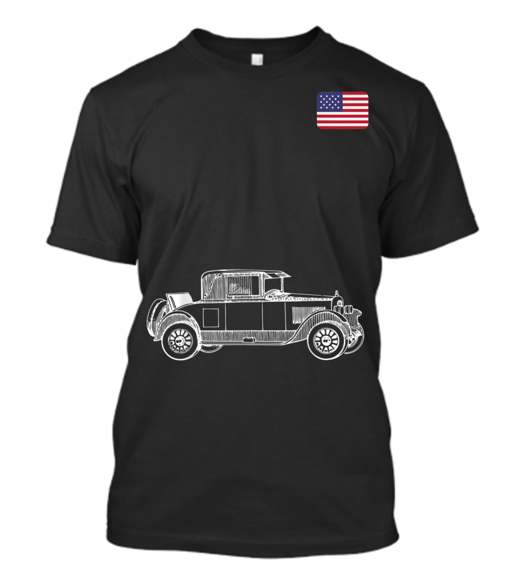 Classic Car USA American Flag Racing Patriotic Vintage Automobile T-Shirt