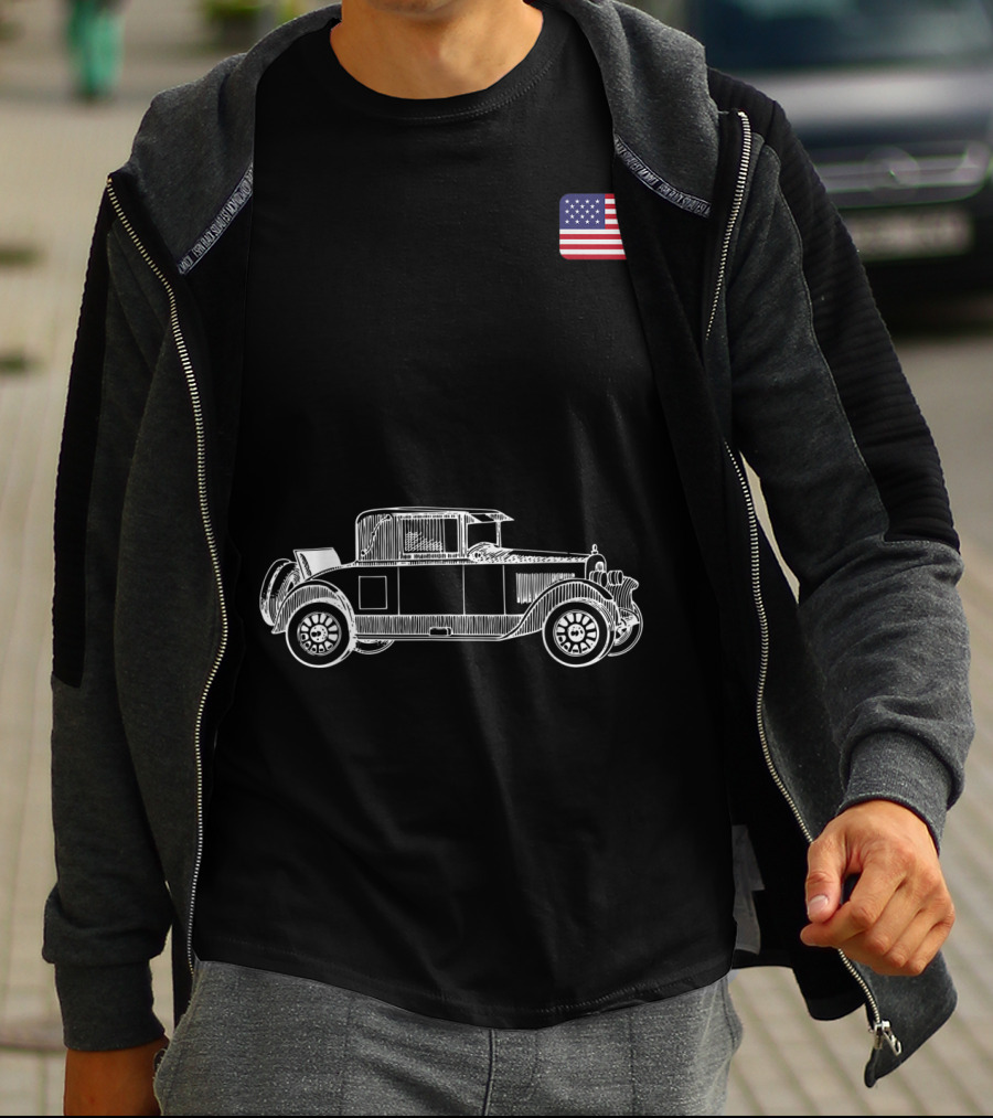 Classic Car USA American Flag Racing Patriotic Vintage Automobile T-Shirt