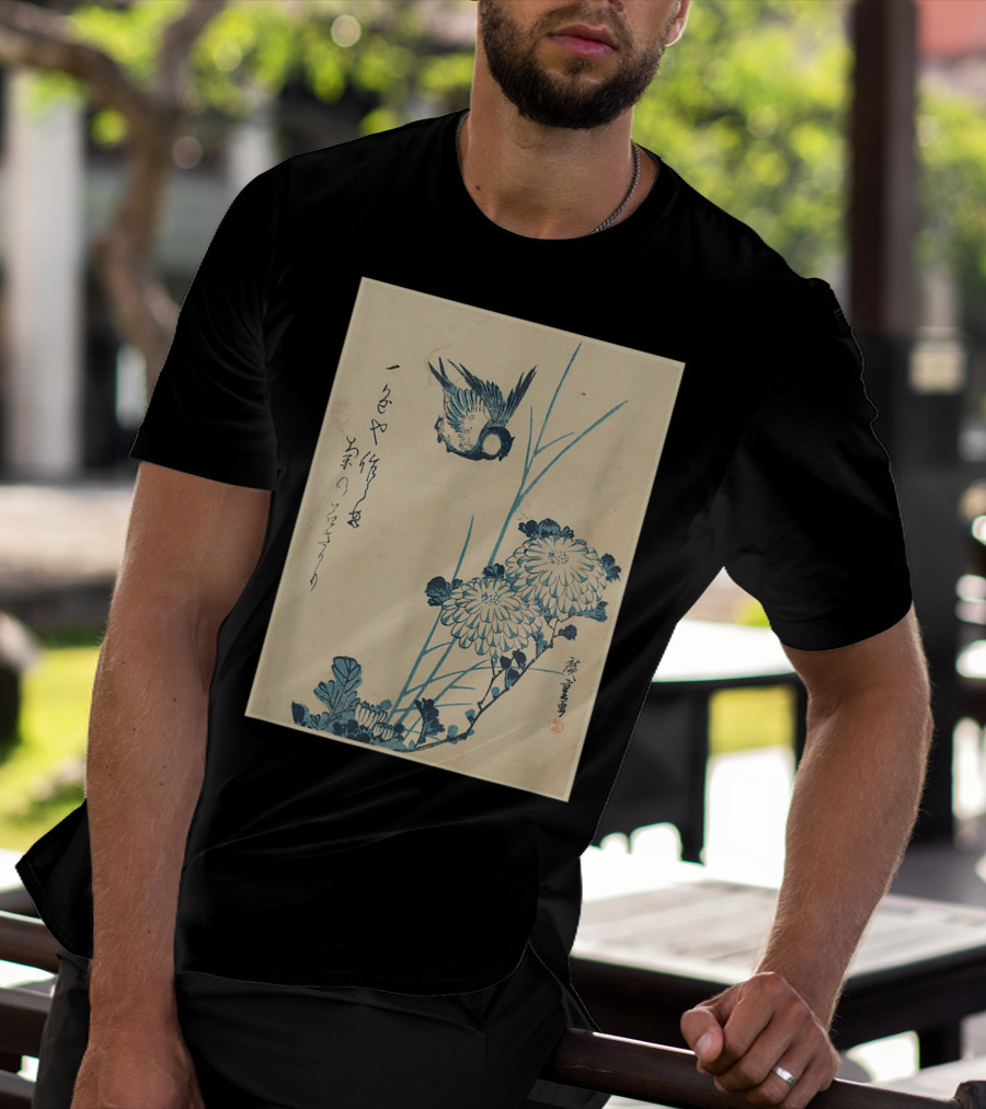 Classic Japanese Art Ukiyo-e Bird And Flowers Streetwear Aesthetic T-Shirt