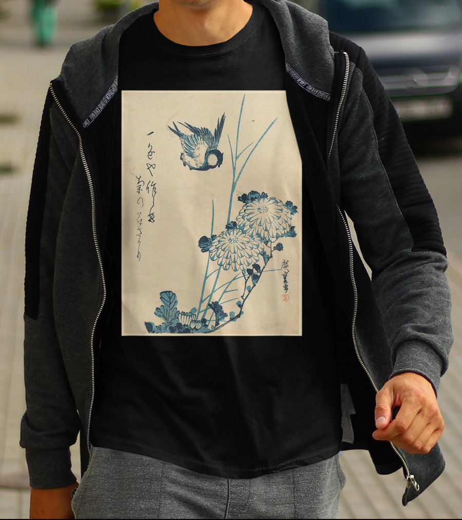 Classic Japanese Art Ukiyo-e Bird And Flowers Streetwear Aesthetic T-Shirt