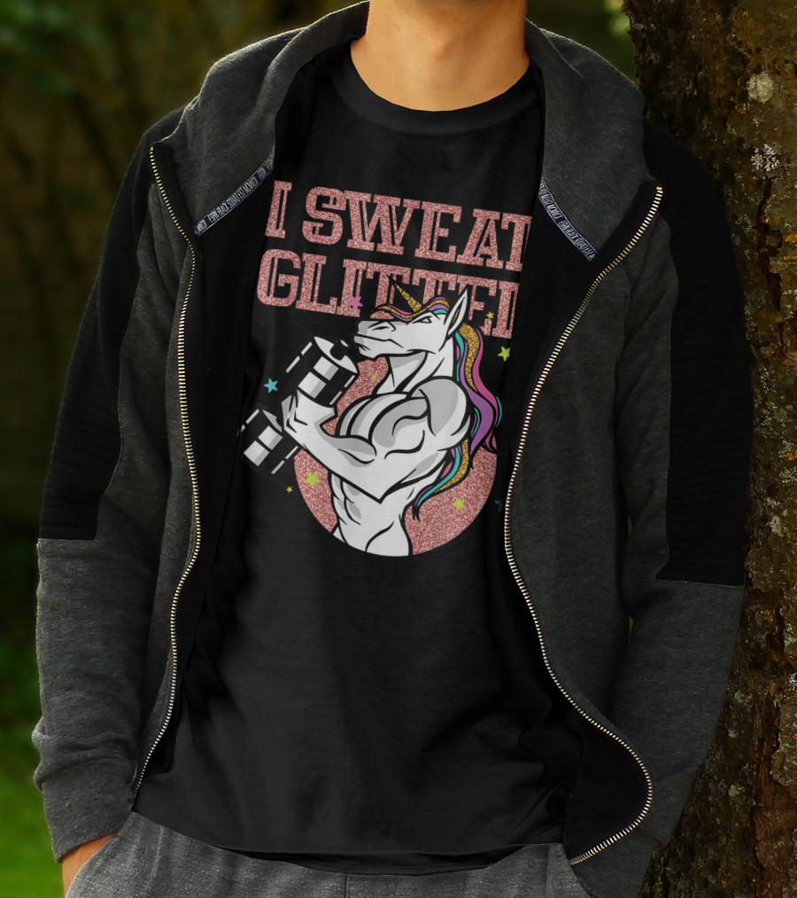 Muscular Unicorn Lifting Dumbbell I Sweat Glitter T-Shirt