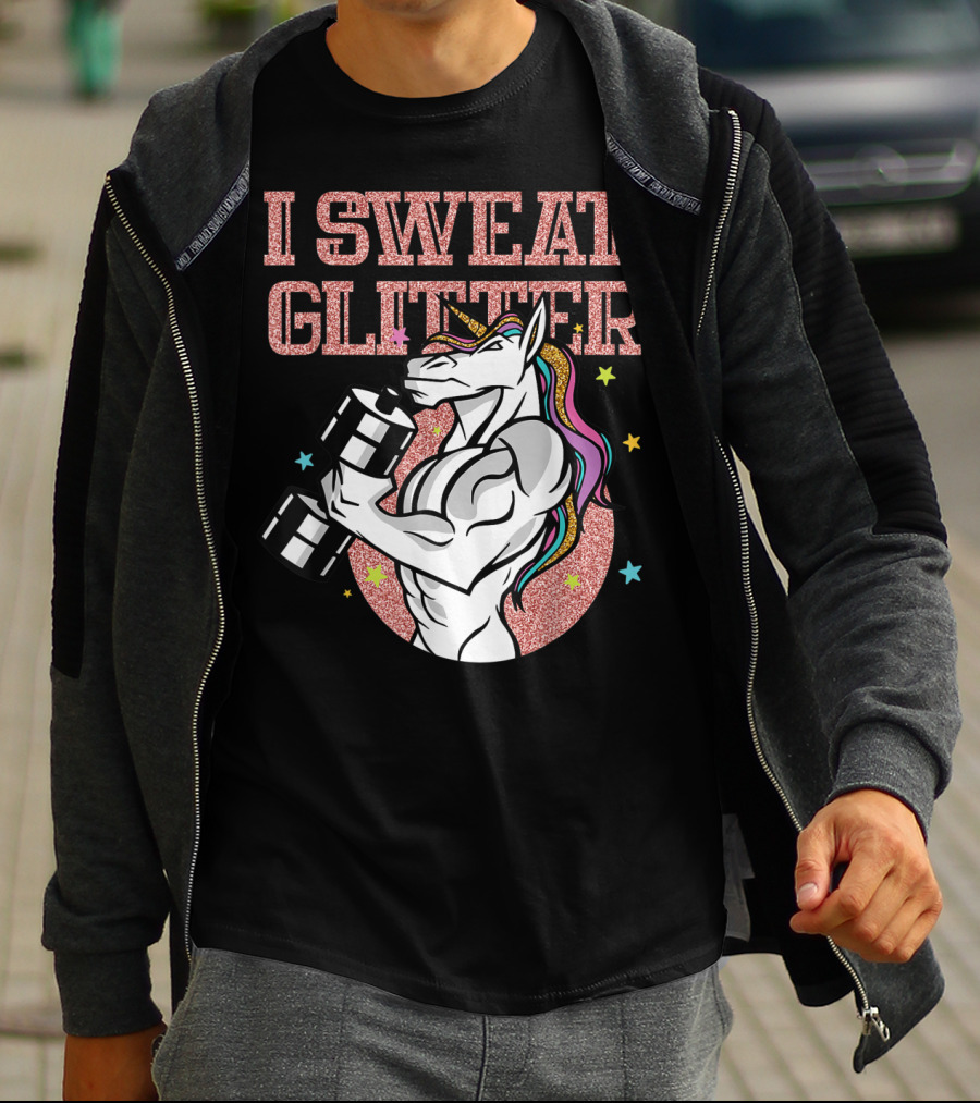Muscular Unicorn Lifting Dumbbell I Sweat Glitter T-Shirt