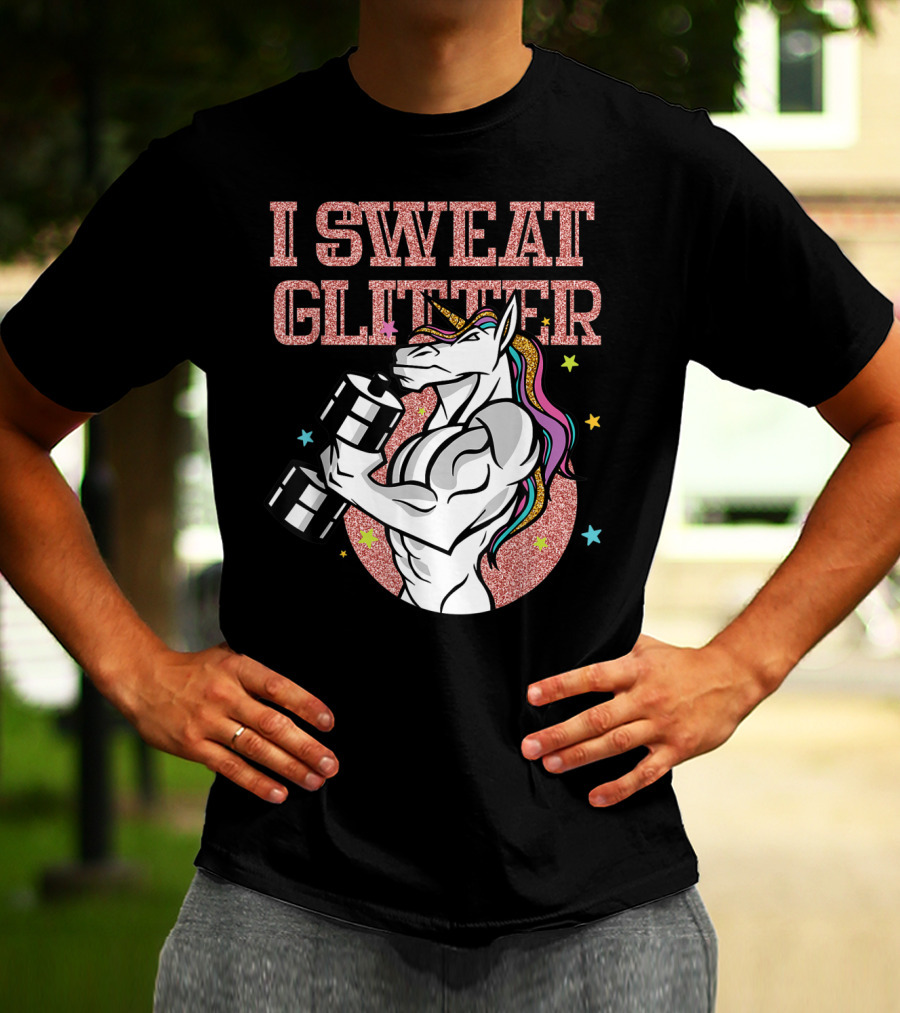 Muscular Unicorn Lifting Dumbbell I Sweat Glitter T-Shirt