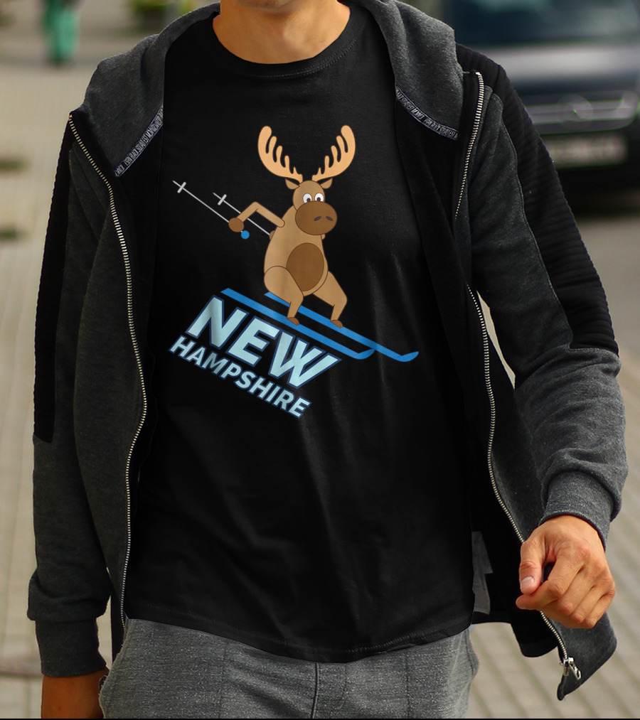 New Hampshire Skiing Moose Winter Fun T-Shirt