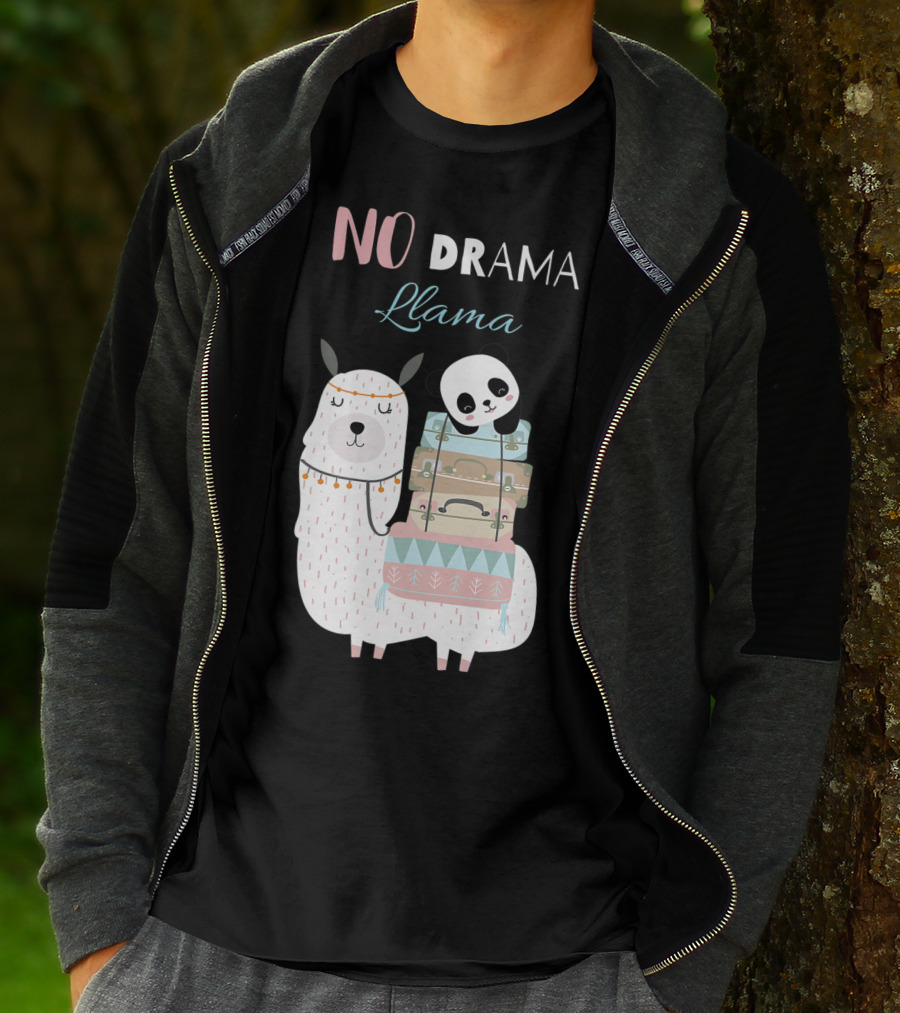 No Drama Llama Cute Panda On Llama With Suitcases T-Shirt