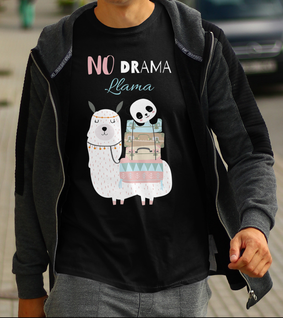 No Drama Llama Cute Panda On Llama With Suitcases T-Shirt