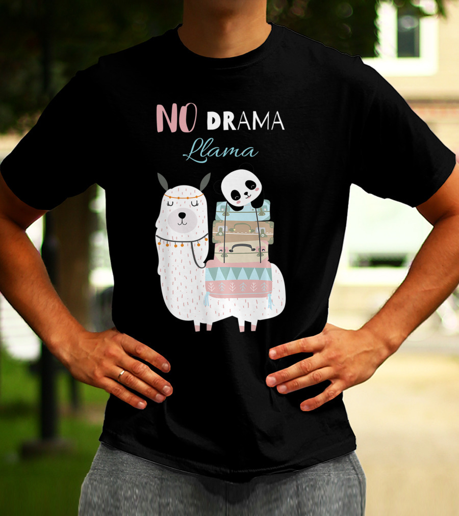 No Drama Llama Cute Panda On Llama With Suitcases T-Shirt