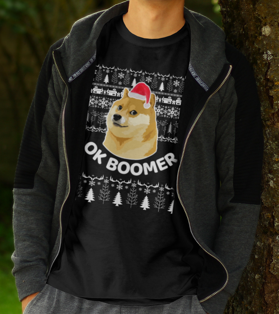 Ok Boomer Doge Santa Hat Ugly Christmas T-Shirt