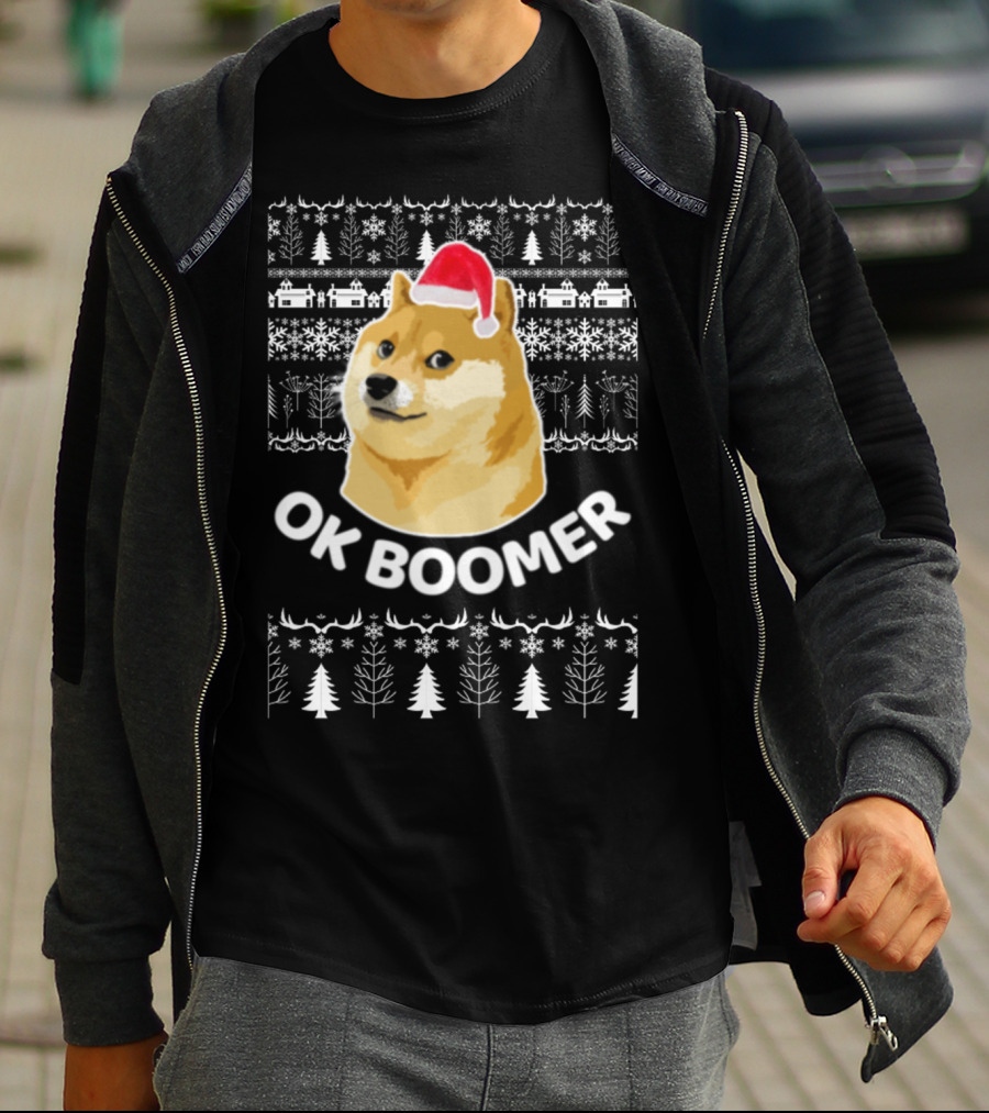 Ok Boomer Doge Santa Hat Ugly Christmas T-Shirt