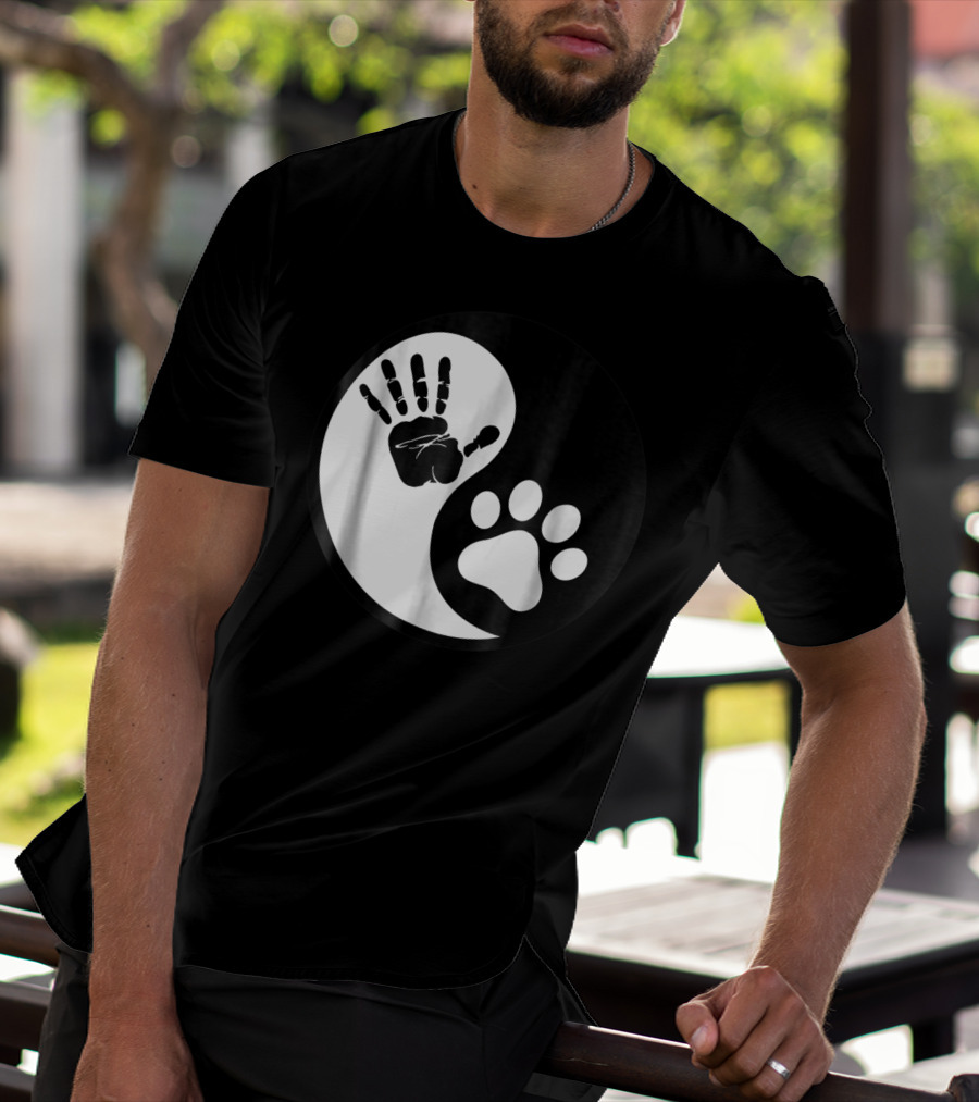 Yin Yang Pet Paw Print Hand Friends T-Shirt